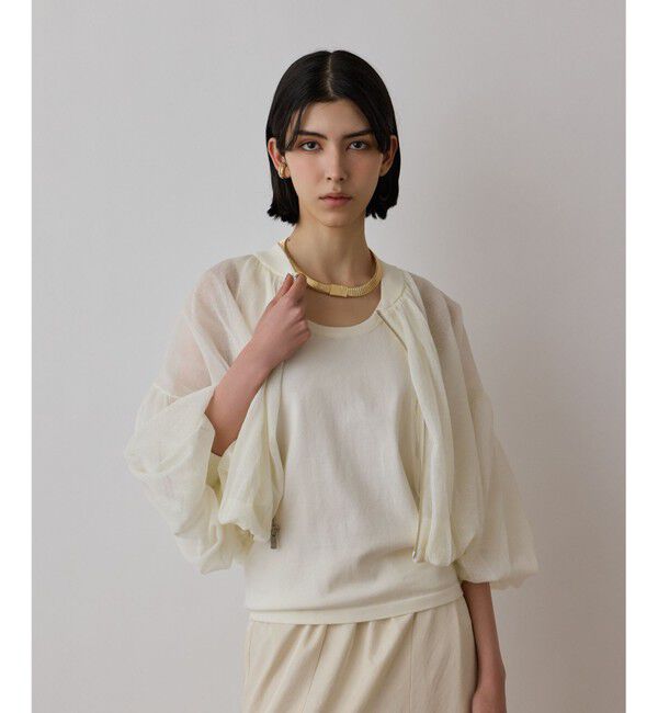 GRACE CONTINENTAL「シアーニットバルーンジャケット」|ブルゾン・スタジャン|ホワイト