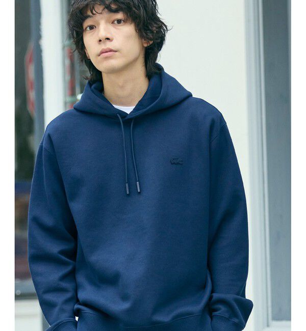LACOSTE「鹿の子ニットワントーンフーディー / 鹿の子ニットプルオーバーパーカー」|パーカー|ダークネイビー