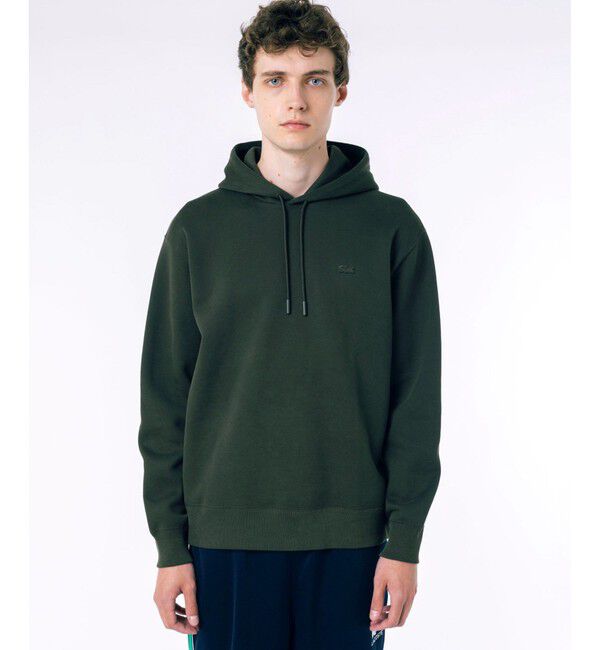 LACOSTE「鹿の子ニットワントーンフーディー / 鹿の子ニットプルオーバーパーカー」|パーカー|ダークグリーン
