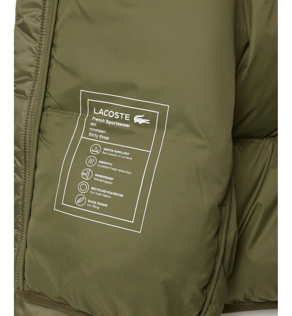 LACOSTE「撥水 バックステッチ スタンドカラー フーデッドダウンジャケット」|ダウン|