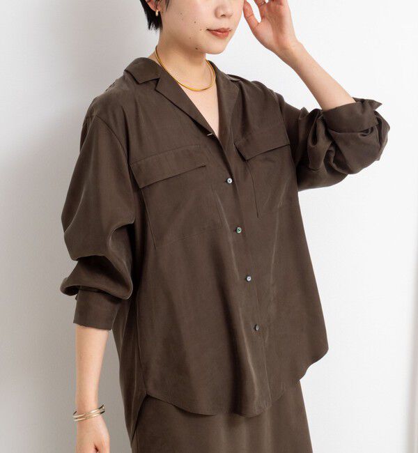 NOLLEY'S sophi「《セットアップ対応》ウォッシャブルフィブリルサテンオープンカラーシャツ」|シャツ・ブラウス|ダークブラウン