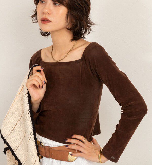 MAQWEL「【MAQWEL/マクウェル】ウォッシャブルベロアレイヤードトップス」|Tシャツ・カットソー|