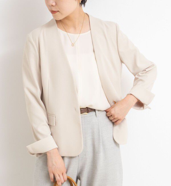 NOLLEY'S sophi「《セットアップ対応》ウォッシャブルカットジョーゼットノーカラージャケット」|ノーカラージャケット|ベージュ