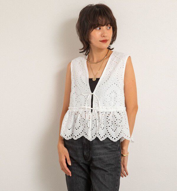 MAQWEL「【MAQWEL/マクウェル】《セットアップ対応》ウォッシャブルエンブロイダリーレースベスト」|ベスト・ジレ|