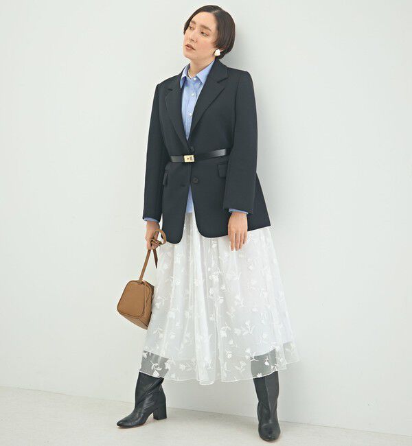 NOLLEY'S「ウォッシャブルチュール刺繍リバーシブルギャザースカート」|フレア|