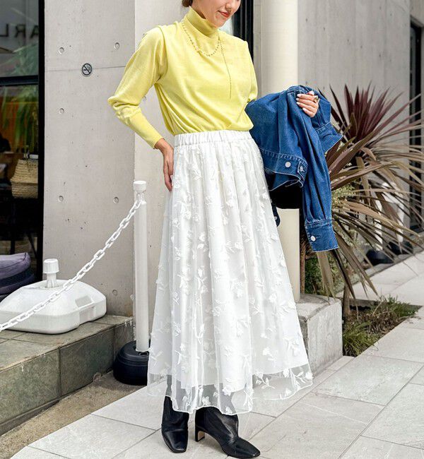 NOLLEY'S「ウォッシャブルチュール刺繍リバーシブルギャザースカート」|フレア|
