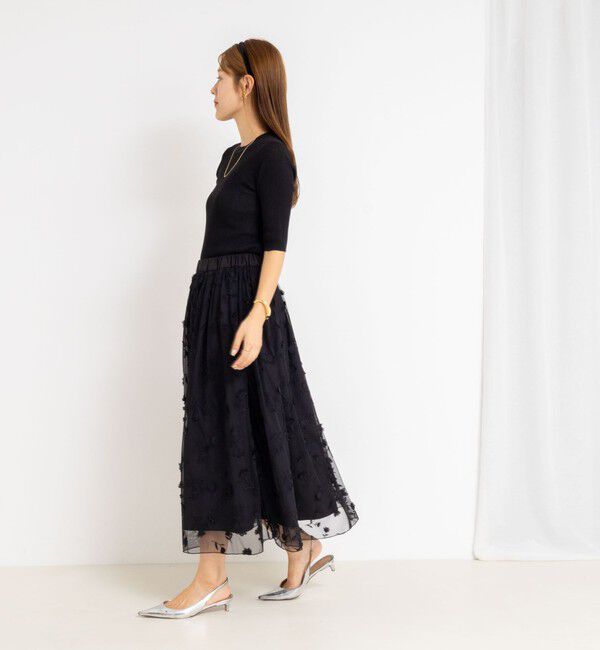 NOLLEY'S「ウォッシャブルチュール刺繍リバーシブルギャザースカート」|フレア|
