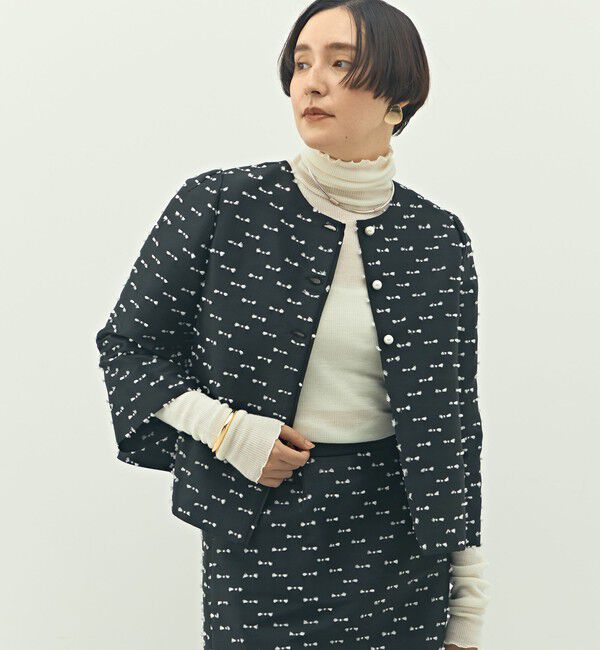 NOLLEY'S「《セットアップ対応》ウォッシャブルリボンジャガード2WAYブラウス」|シャツ・ブラウス|ブラック系その他