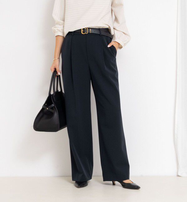 NOLLEY'S「ウォッシャブル裏起毛イージーワイドパンツ」|その他|ネイビー