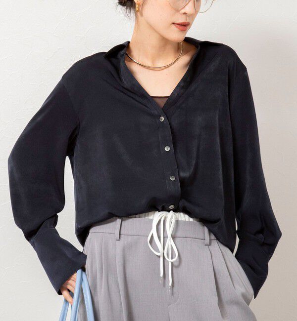 NOLLEY'S sophi「ウォッシャブルスエードサテンシャツ」|シャツ・ブラウス|ネイビー
