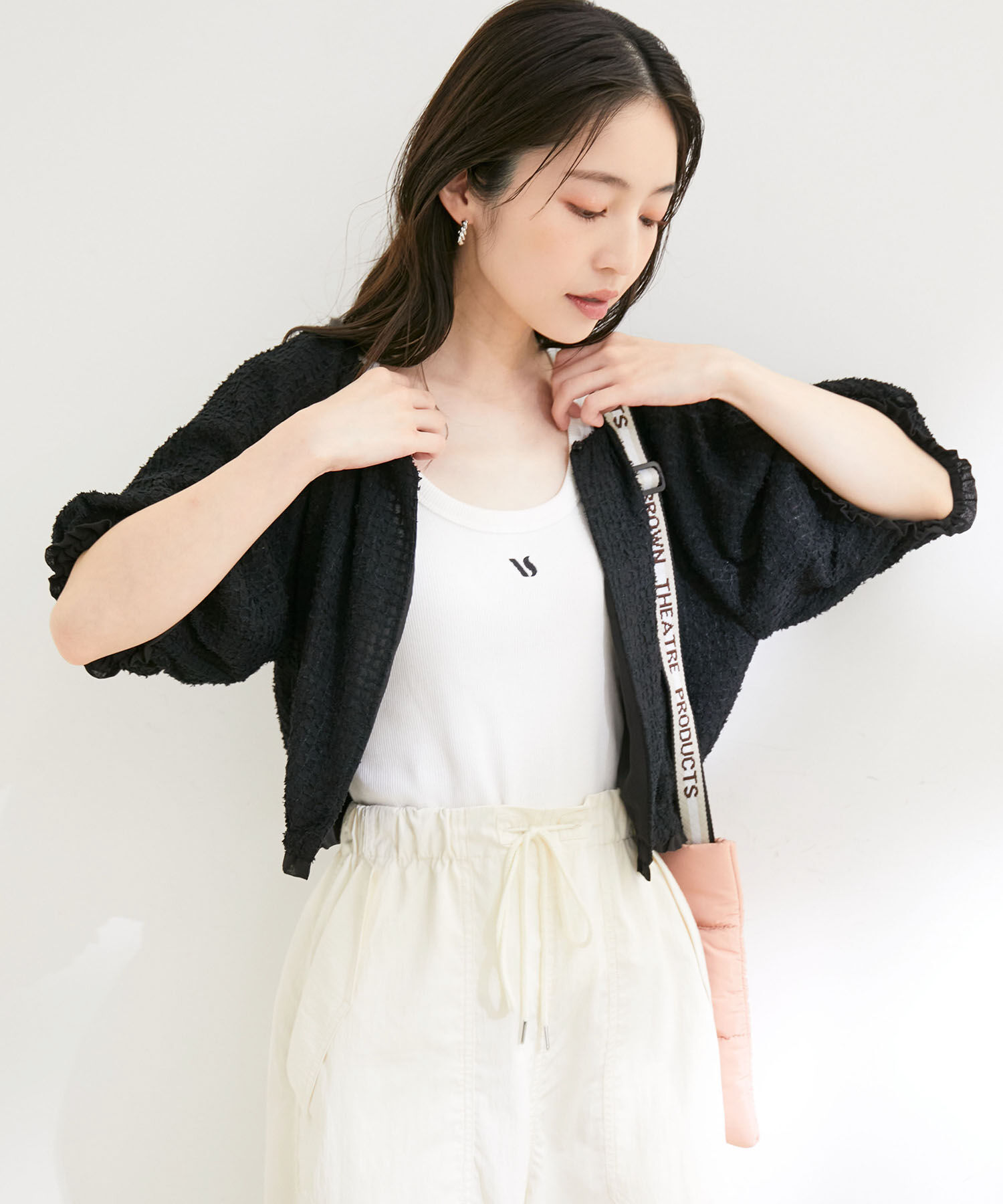 VIS「【洗える】リバーシブルシフォンジャガードブラウスカーディガン」|カーディガン|