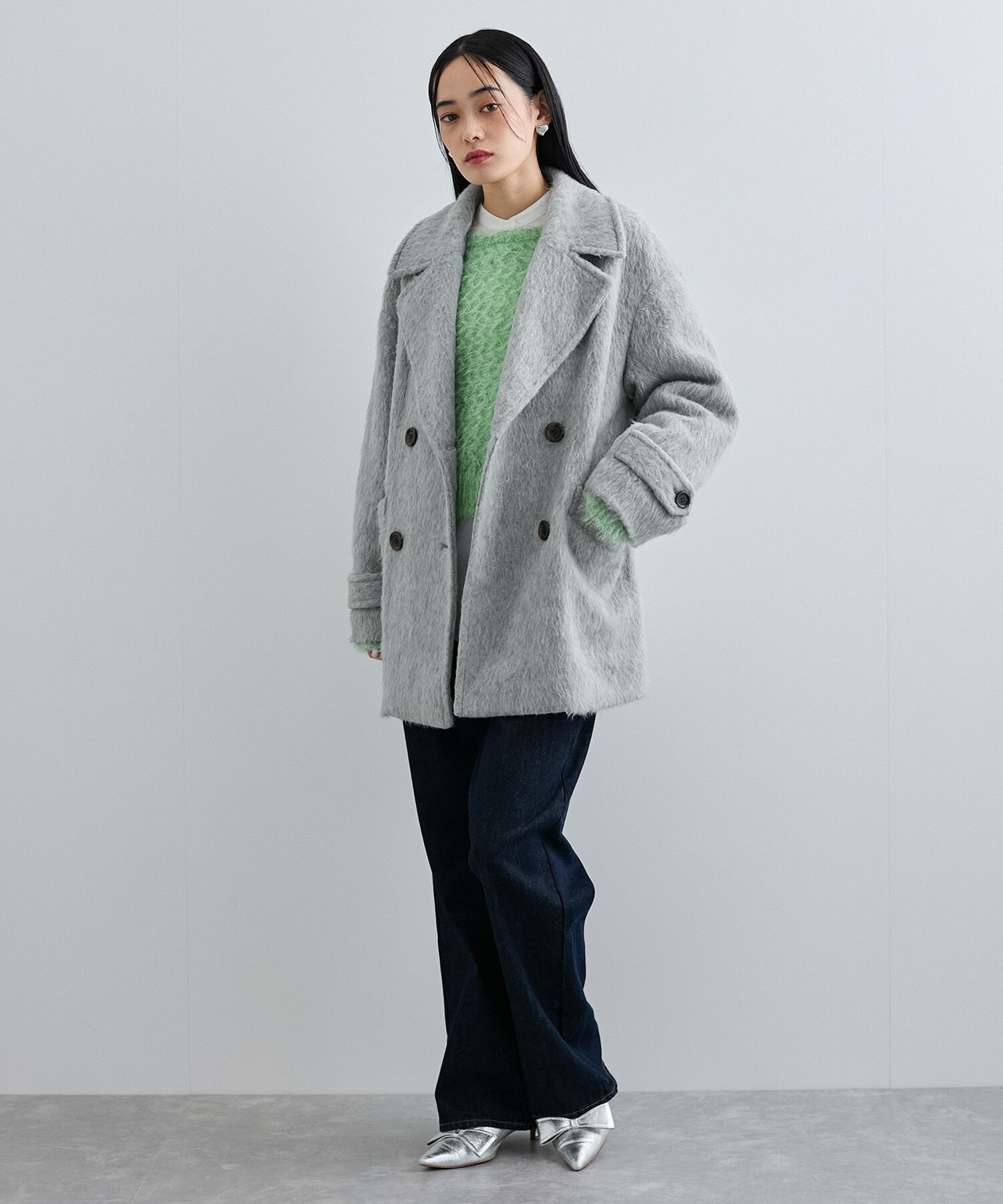 VIS「シャギーミディ丈Pコート」|ピーコート|