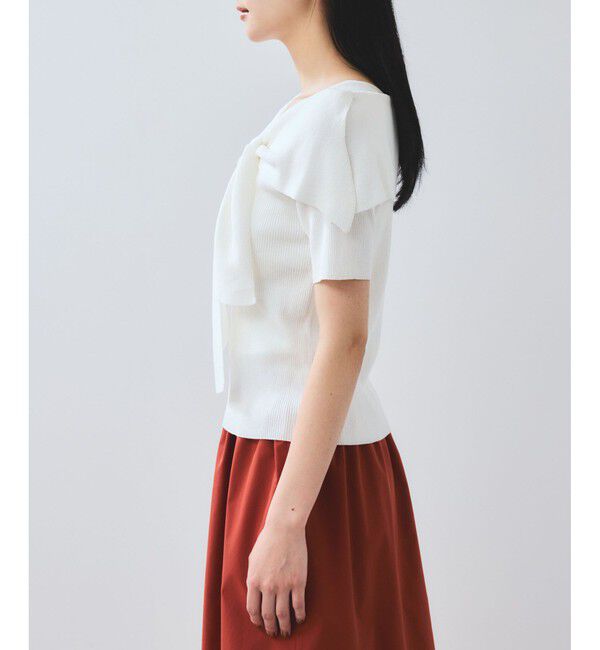VIS「【WEB限定】【骨格で選べる2タイプ】オフショル風リボン半袖ニット」|ニット・セーター|