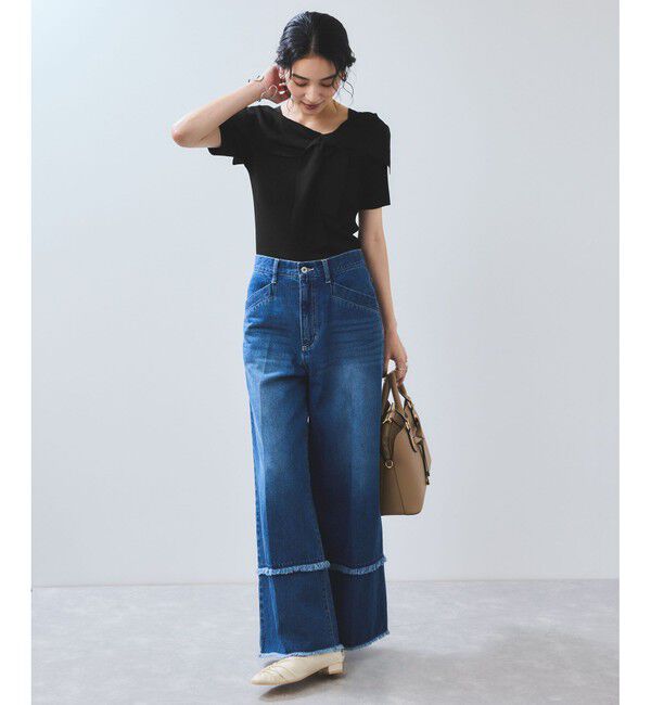 VIS「【WEB限定】【骨格で選べる2タイプ】オフショル風リボン半袖ニット」|ニット・セーター|