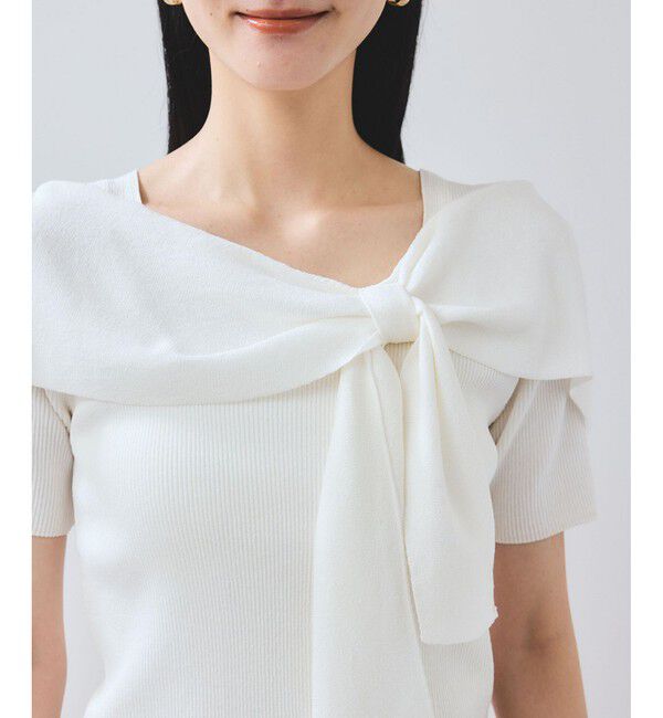 VIS「【WEB限定】【骨格で選べる2タイプ】オフショル風リボン半袖ニット」|ニット・セーター|