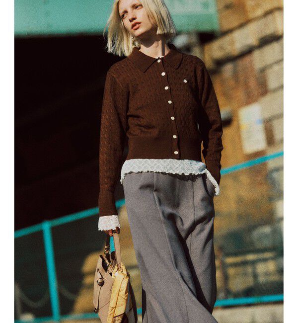 VIS「【POLO BCS】VIS別注ミニケーブルポロ襟ニットカーディガン」|カーディガン|