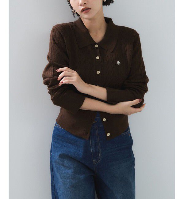 VIS「【POLO BCS】VIS別注ミニケーブルポロ襟ニットカーディガン」|カーディガン|