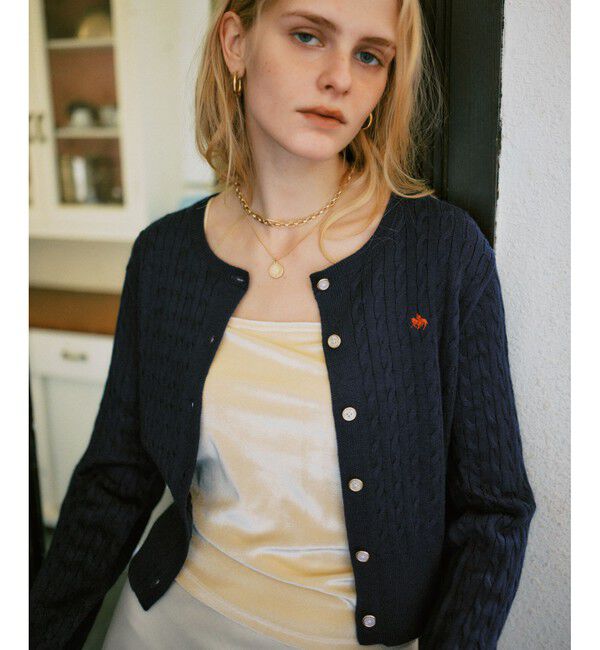 VIS「【POLO BCS】VIS別注ミニケーブルノーカラーニットカーディガン」|カーディガン|ネイビー(40)