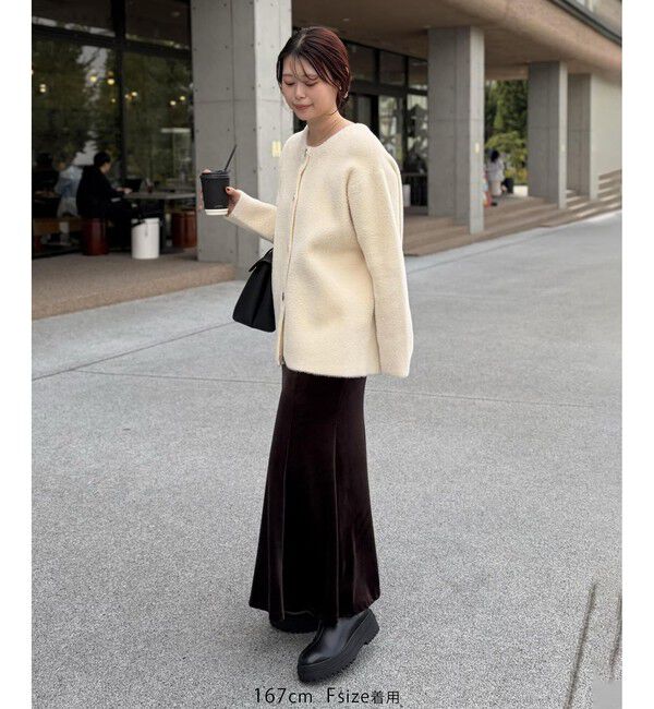 VIS「接結メタルボタンミニフェザーニットコート」|ノーカラージャケット|