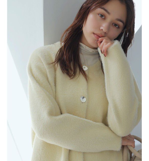 VIS「接結メタルボタンミニフェザーニットコート」|ノーカラージャケット|