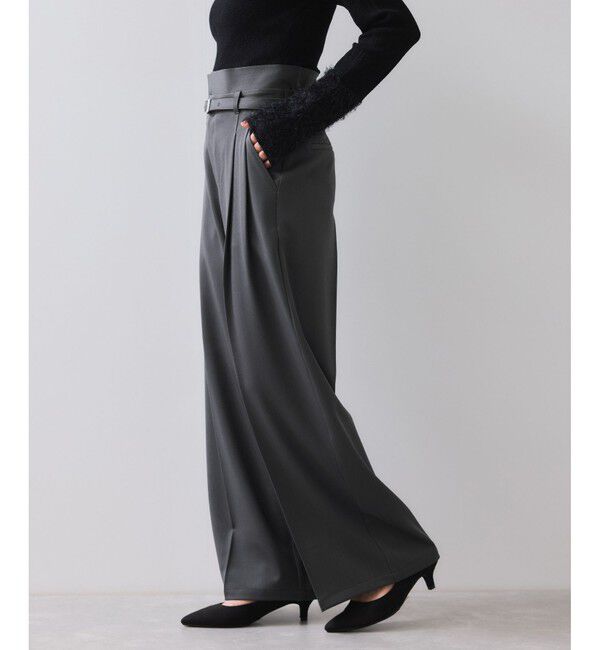 VIS「ベルトディテールタックワイドパンツ/イージーケア」|チノ|チャコール(06)