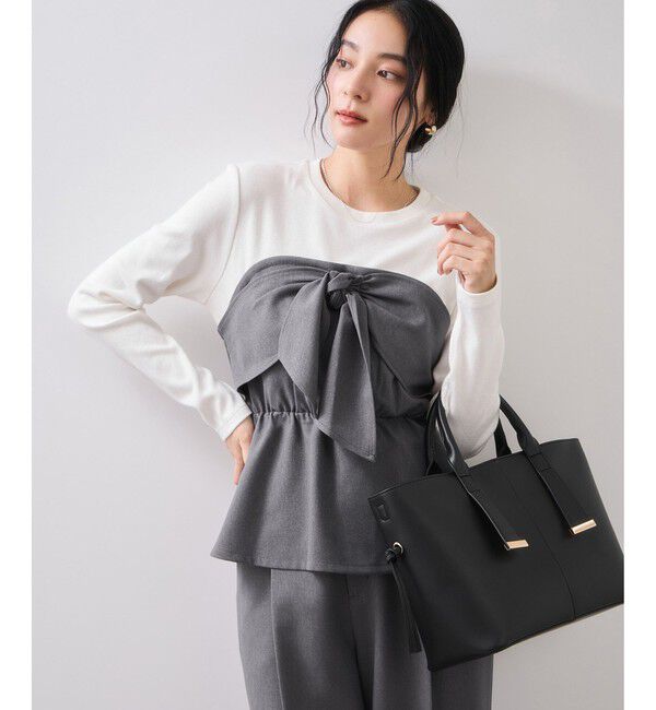 VIS「美easyウーリッシュリボンビスチェドッキングカットソープルオーバー/セットアップ対応・イージーケア」|Tシャツ・カットソー|グレー(07)