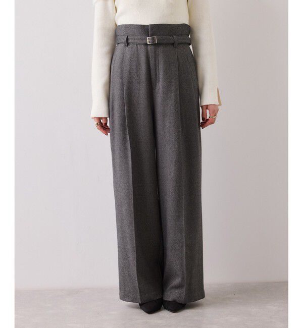 VIS「起毛ウールライク版ベルトディテールタックワイドパンツ」|チノ|