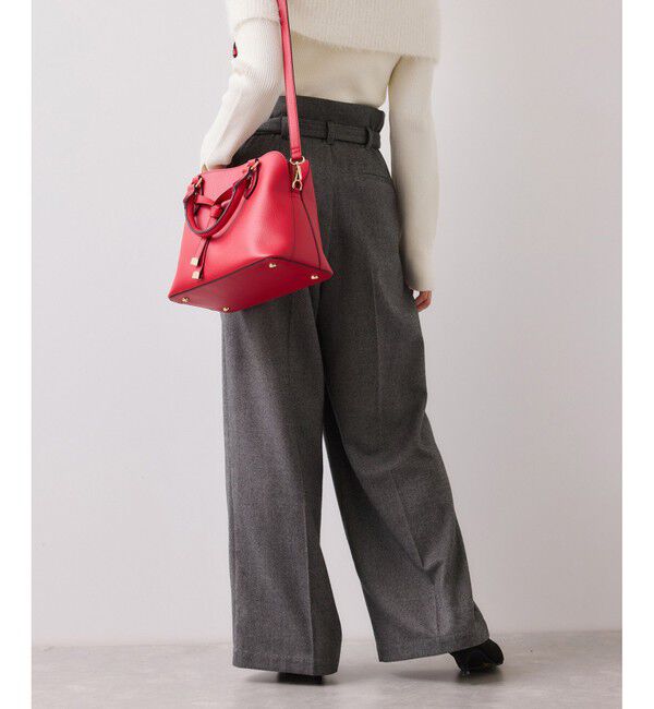 VIS「起毛ウールライク版ベルトディテールタックワイドパンツ」|チノ|