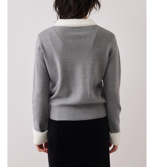 VIS「ビジュー付きシャギーカラーニットトップス」|ニット・セーター|