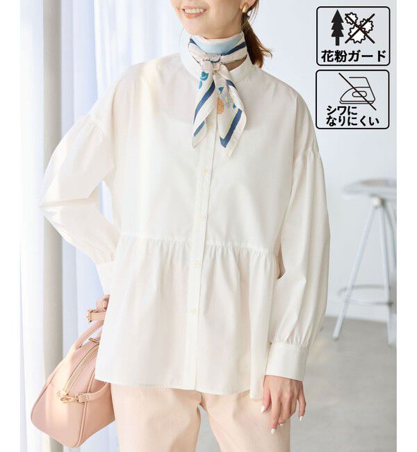 Rope&rsquo;Picnic「【花粉ガード・防シワ】ギャザーシャツブラウス」|シャツ・ブラウス|オフホワイト(15)