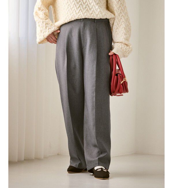 Rope&rsquo;Picnic「【低身長・小柄さんサイズ】レディハンサムシリーズ ウールライクウエストタックセミワイドパンツ」|スラックス|