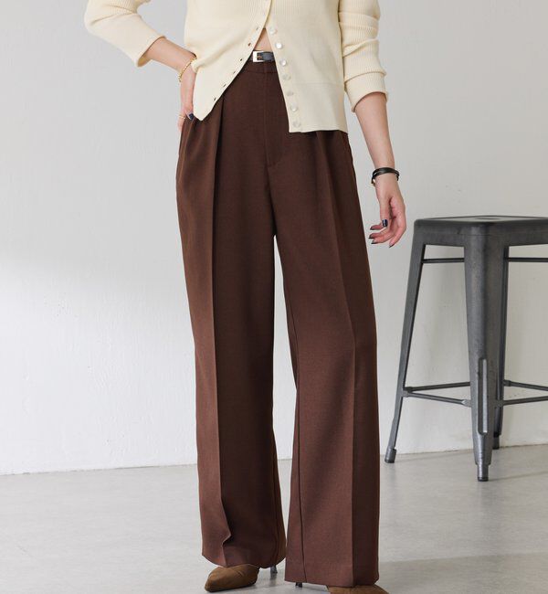  「ウールライクタックパンツ」|チノ|ブラウン