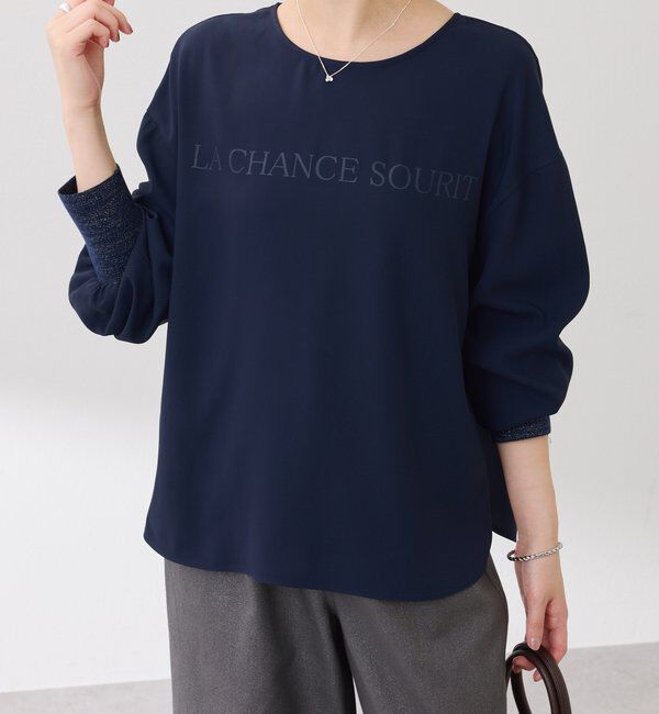  「袖ラメリブ2WAYロゴロンT」|Tシャツ・カットソー|