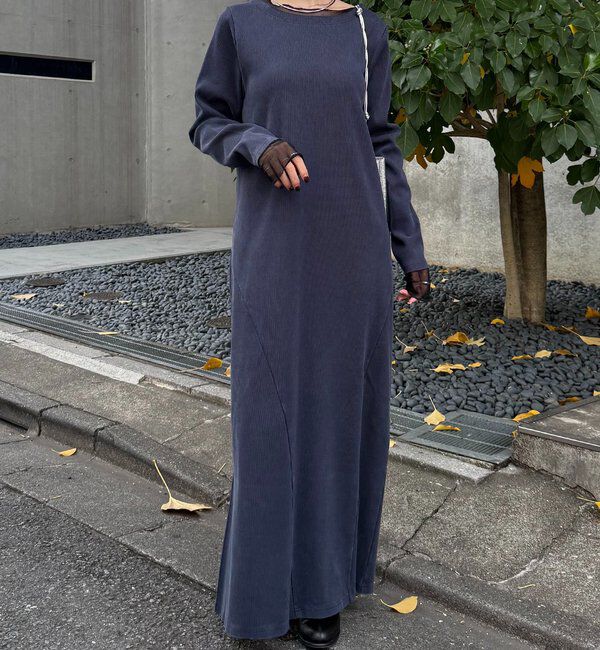  「Q.anos チュールドッキングワンピース」|ワンピース|ネイビー