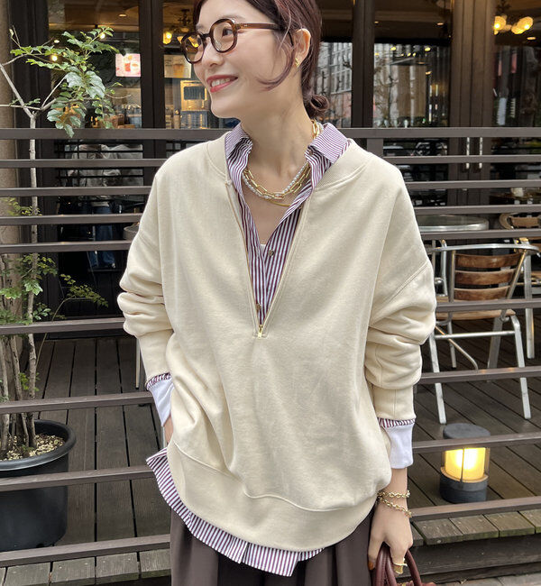  「【新色追加】【インフルエンサー OKOCHI企画】ハーフジップスウェット」|Tシャツ・カットソー|アイボリー