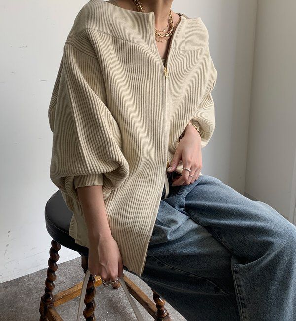  「フロントジップニット」|ニット・セーター|アイボリー