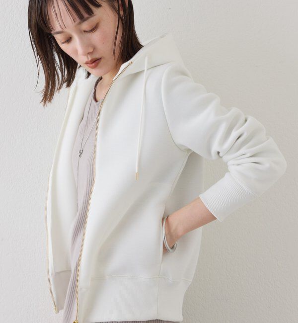  「【WEB限定/キレイめ上品】スポンジダンボールZIPパーカーカットソー」|パーカー|オフホワイト