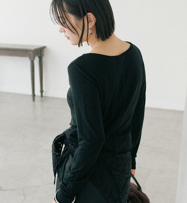  「【リバイバル/やわらかな肌触り】シルクカシミヤブレンドボートT」|Tシャツ・カットソー|ブラック