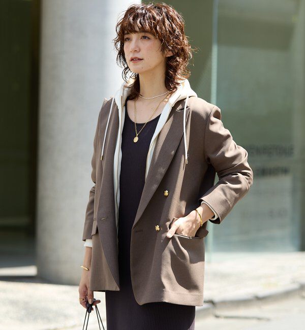  「【軽い着心地】ピーチツイルピークドラペルジャケット」|テーラードジャケット|