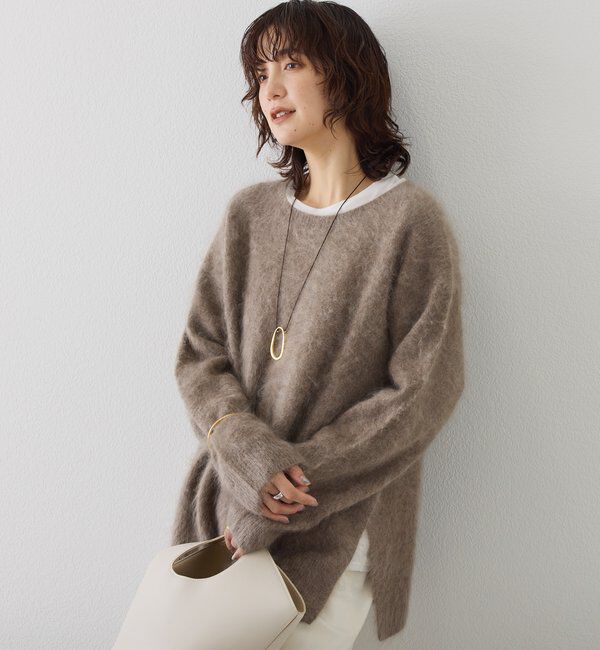  「【ヘアリーな質感】起毛ウールサイドスリットニット」|ニット・セーター|