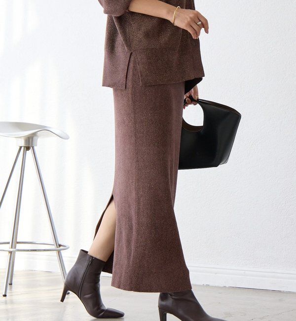  「【セットアップ対象】ラメモールニットタイトスカート」|スカート|ブラウン