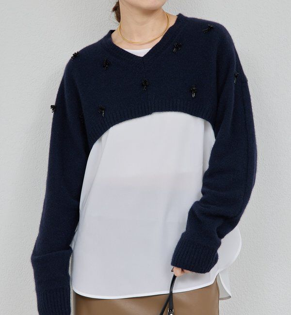  「【25th記念アイテム】ビジューショートVニット」|ニット・セーター|
