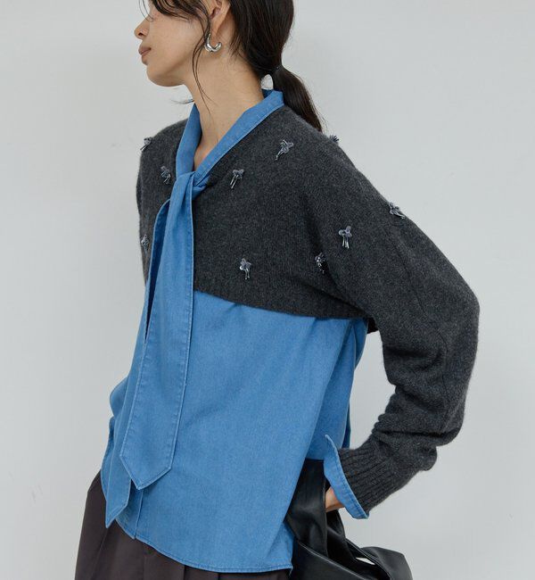  「【25th記念アイテム】ビジューショートVニット」|ニット・セーター|