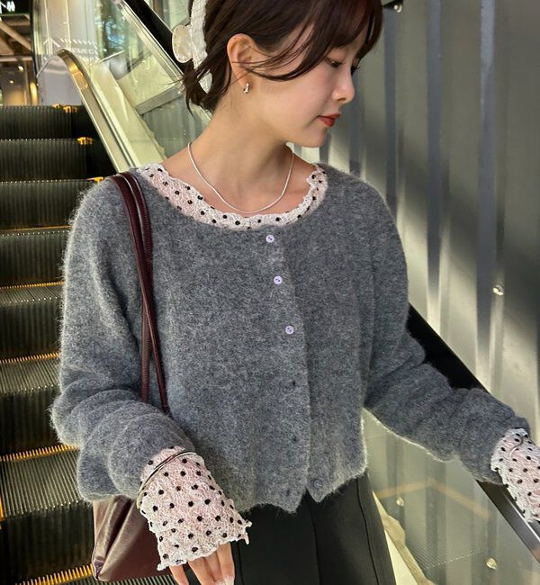  「スクエアネックニットカーディガン」|カーディガン|