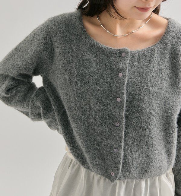  「スクエアネックニットカーディガン」|カーディガン|