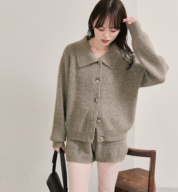  「襟付きプレートニットカーディガン」|カーディガン|