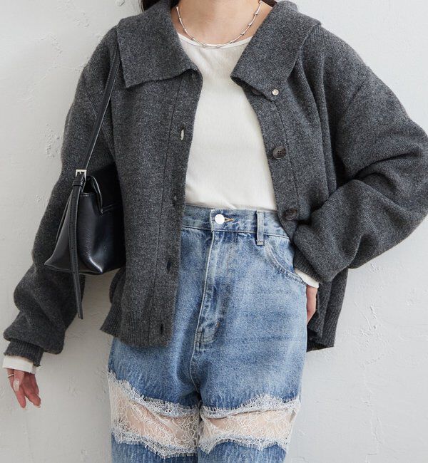  「襟付きプレートニットカーディガン」|カーディガン|