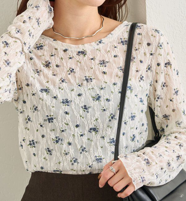  「レース花柄シアーロンT」|Tシャツ・カットソー|アイボリー