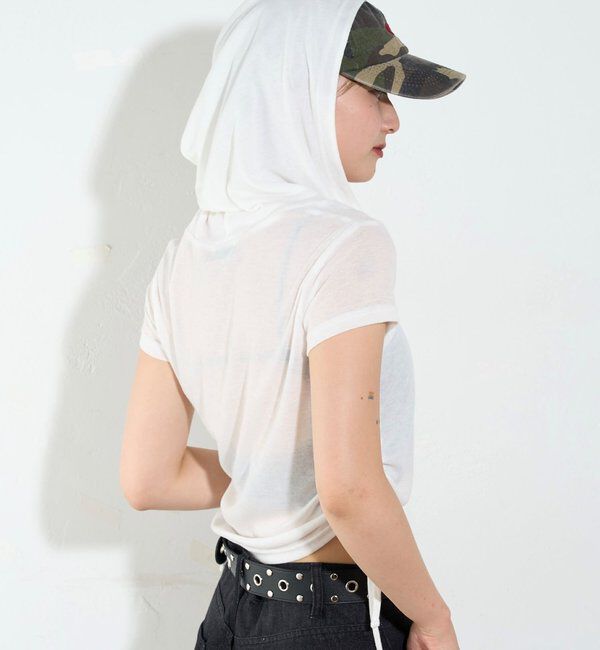  「【新色レース】シアー/レース  ヘンリー半袖パーカー」|Tシャツ・カットソー|