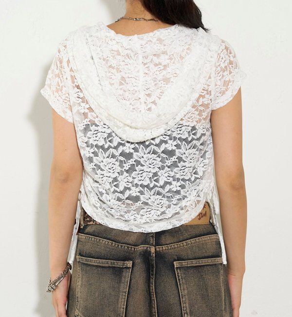  「【新色レース】シアー/レース  ヘンリー半袖パーカー」|Tシャツ・カットソー|